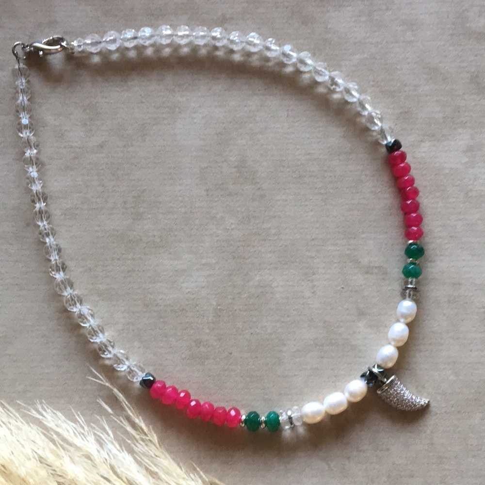 Handmade necklace pink green